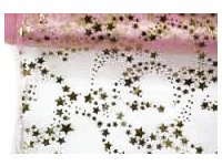 Organza 36/9,1m Růžová zl.Hvězdy